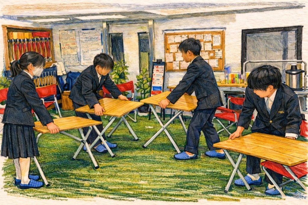 職場体験　セミナー会場を整える